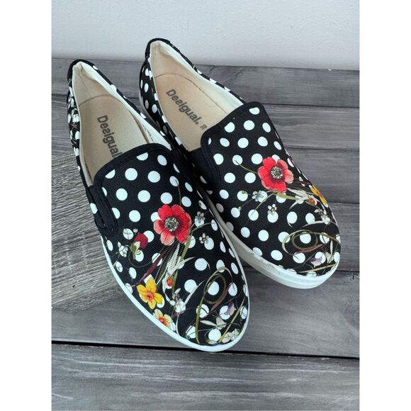 Desigual Floral Slip On Platform Sneakers Size 9 - Picture 3 of 10